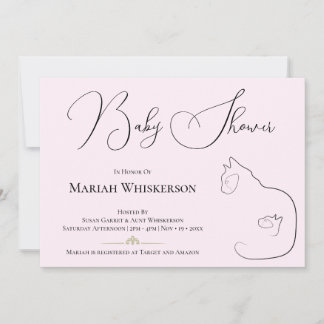 Pastel Rosa Cat Lover Baby Shower Inbjudningar