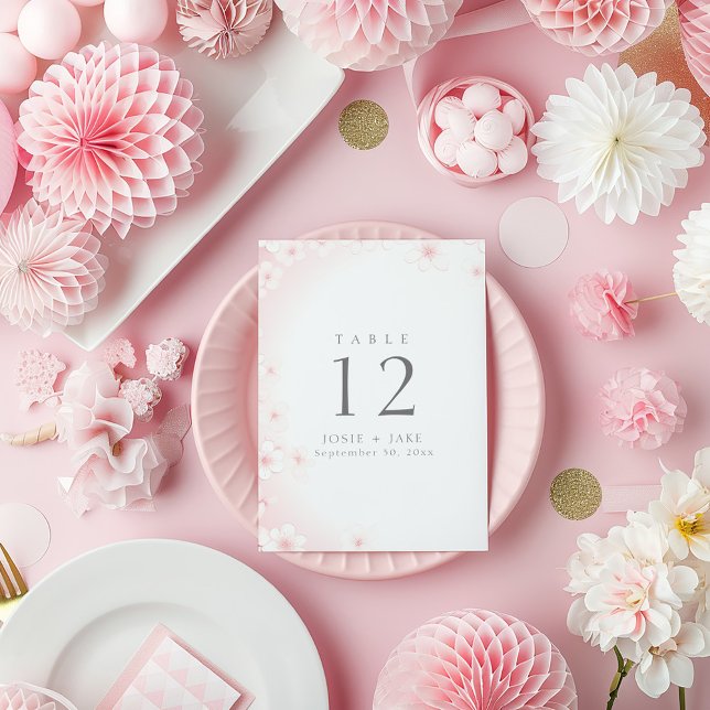 Pastel Rosa Cherry Blommar bröllop bordsnummer (Gentle Pastel Pink Cherry Blossom wedding reception meal Table Number Cards. )