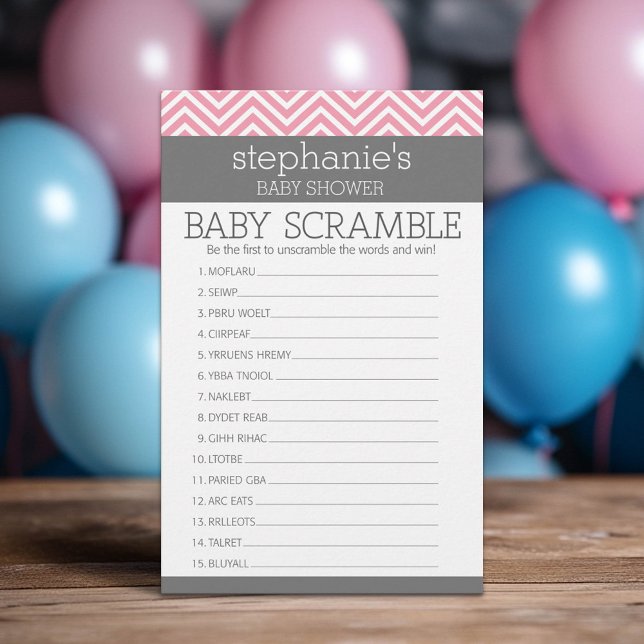 Pastel Rosa Chevrons Baby Scramble Shower Game (Custom Baby Shower Games)