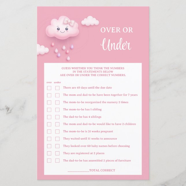 Pastel rosa Cloud 9 över eller under baby-spel (Framsida)