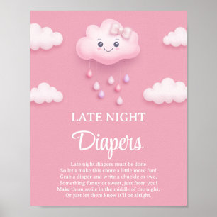 Pastel rosa Cloud 9 Sent Natt Diaper-spelskylt Poster