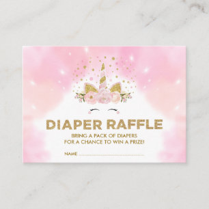 Pastel Rosa Clouds Magic Unicorn Diaper Raffle Tilläggskort