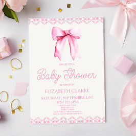 Pastel Rosa Coquette Bow Baby Shower-inbjudan Inbjudningar