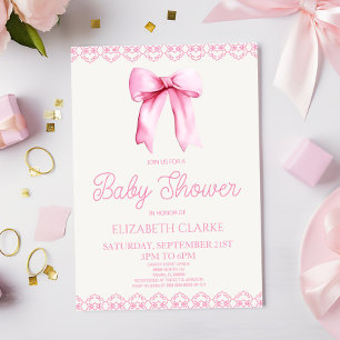 Pastel Rosa Coquette Bow Baby Shower-inbjudan Inbjudningar