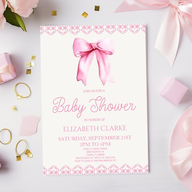 Pastel Rosa Coquette Bow Baby Shower-inbjudan Inbjudningar (Skapare uppladdad)