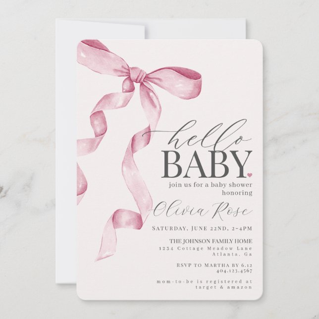Pastel Rosa Coquette Bow Girl Baby Shower Inbjudan (Framsida)