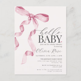 Pastel Rosa Coquette Bow Girl Baby Shower Inbjudan