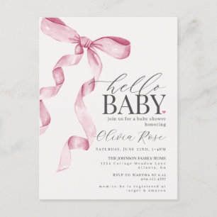 Pastel Rosa Coquette Bow Girl Baby Shower Inbjudan