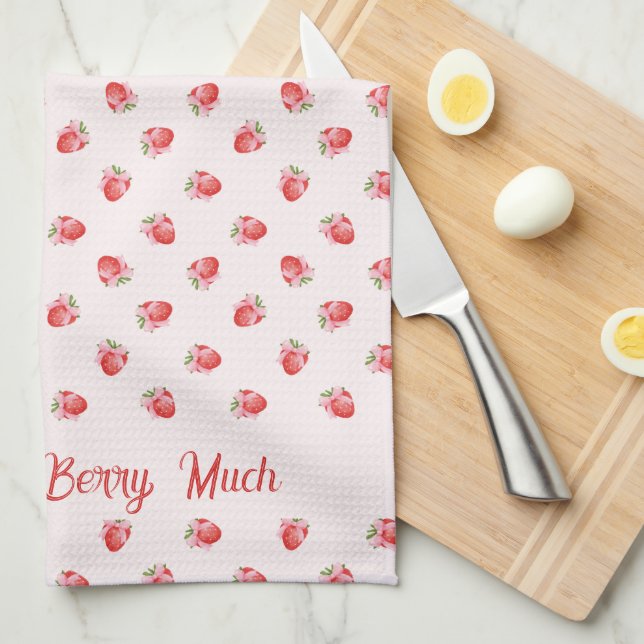 Pastel Rosa Coquette Strawberry Personlig Kökshandduk (Vikt i Fjärdedel)
