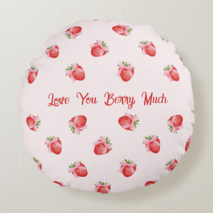 Pastel Rosa Coquette Strawberry Personlig Rund Kudde