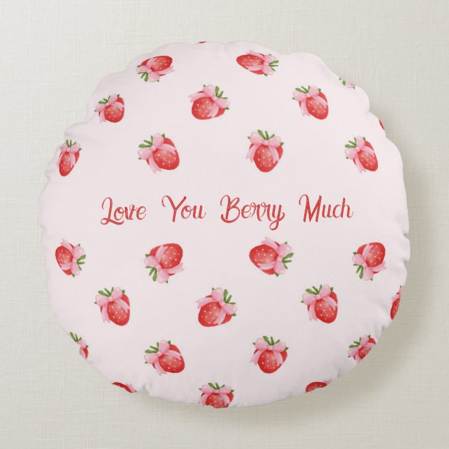Pastel Rosa Coquette Strawberry Personlig Rund Kudde (Framsidan)