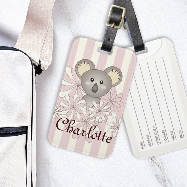 Pastel Rosa Cute Baby Koala Girl Kids Bagagebricka (Skapare uppladdad)