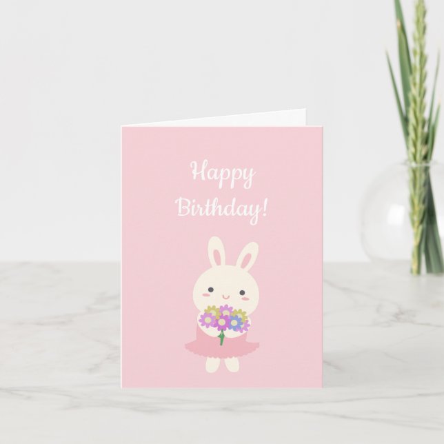 Pastel Rosa Cute Kawaii Bunny Kids Grattis på föde Kort (Framsida)