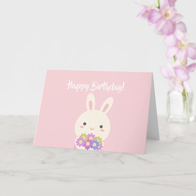 Pastel Rosa Cute Kawaii Bunny Kids Grattis på föde Kort (Orkide)