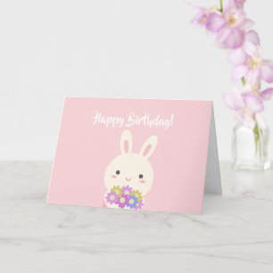 Pastel Rosa Cute Kawaii Bunny Kids Grattis på föde Kort