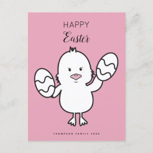 Pastel Rosa Cute Påsk Chick & Eggs Illustration Helg Vykort
