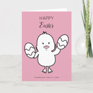 Pastel Rosa Cute Påsk Chick & Eggs Illustration Helgkort