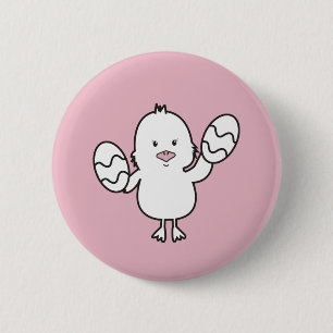 Pastel Rosa Cute Påsk Chick & Eggs Illustration Knapp