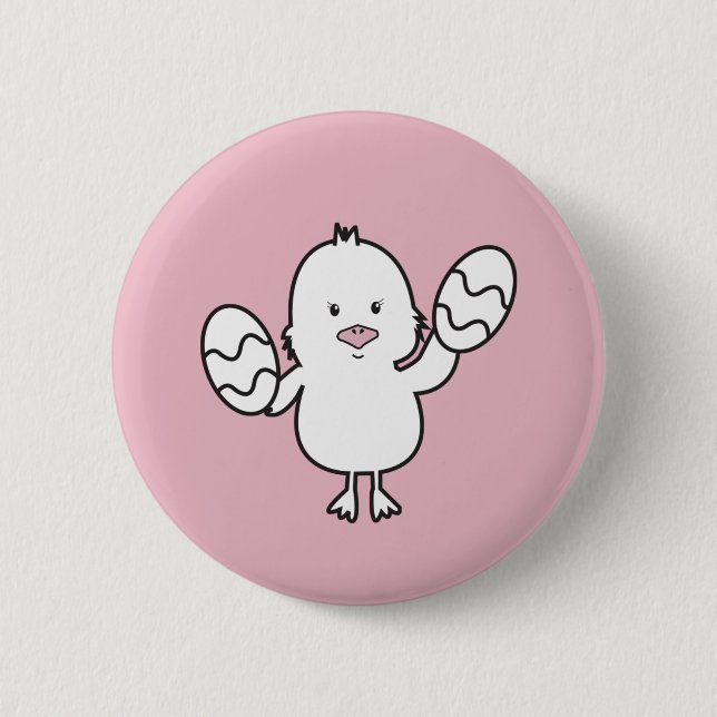 Pastel Rosa Cute Påsk Chick & Eggs Illustration Knapp (Framsida)