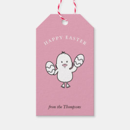 Pastel Rosa Cute Påsk Chick & Eggs Illustration Presentetikett