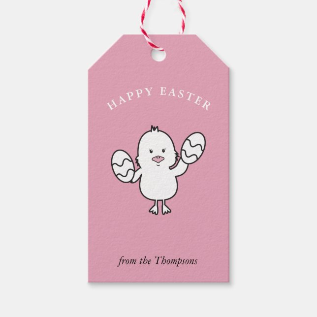Pastel Rosa Cute Påsk Chick & Eggs Illustration Presentetikett (Framsidan)
