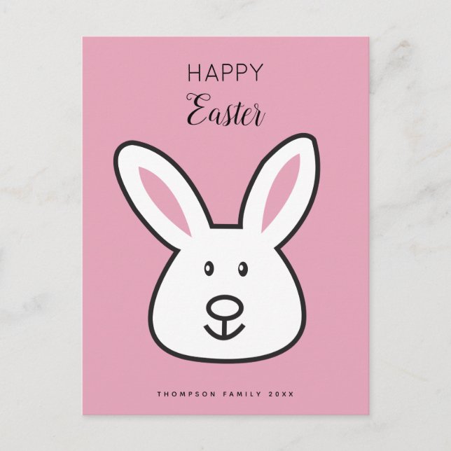 Pastel Rosa Cute Påskhare Illustration Helg Vykort (Framsida)