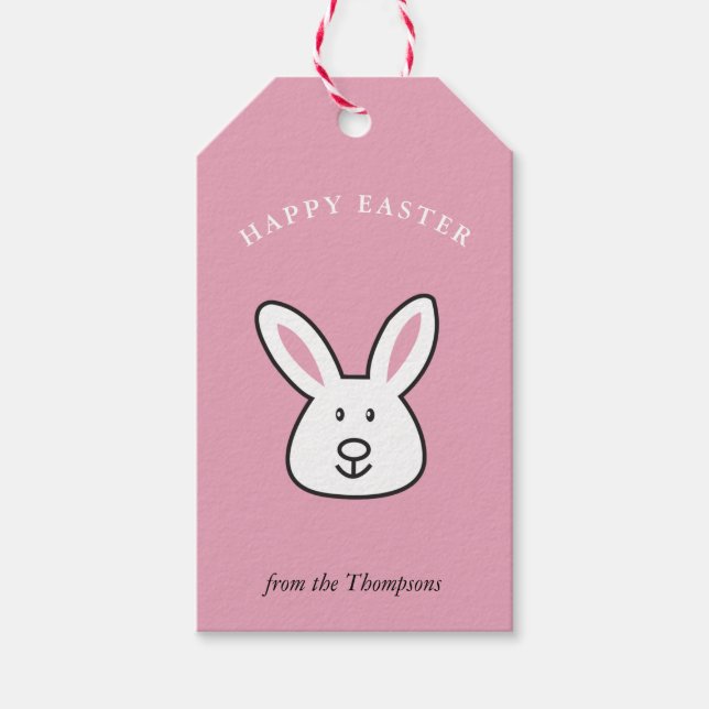 Pastel Rosa Cute Påskhare Illustration Presentetikett (Framsidan)
