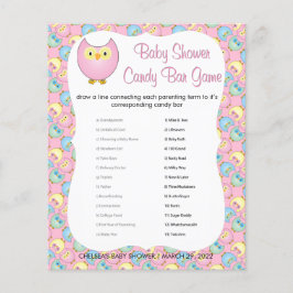 Pastel Rosa Cute Uggla Baby Shower Themme | Spel Flygblad