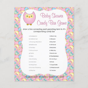 Pastel Rosa Cute Uggla Baby Shower Themme   Spel Flygblad