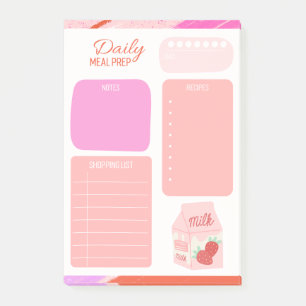 Pastel Rosa Daily Meal Planner Shopping List Post-it Block