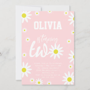 Pastel Rosa Daisy 2:a födelsedagen Party Boho Whit Inbjudningar