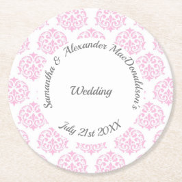 Pastel rosa Damask bröllop Underlägg Papper Rund