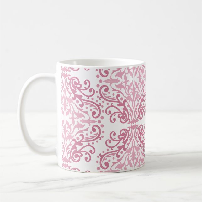 Pastel Rosa Damask Coffee Mugg (Vänster)