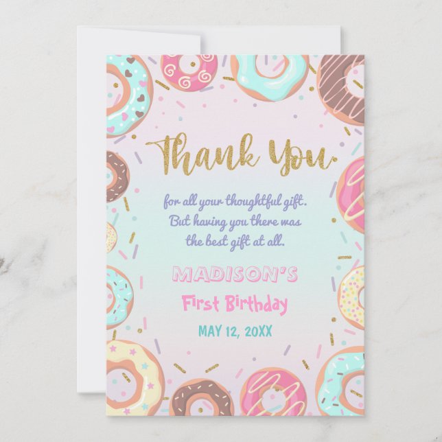 Pastel Rosa Donut Birthday Donut Groda upp Party Tack Kort (Framsida)