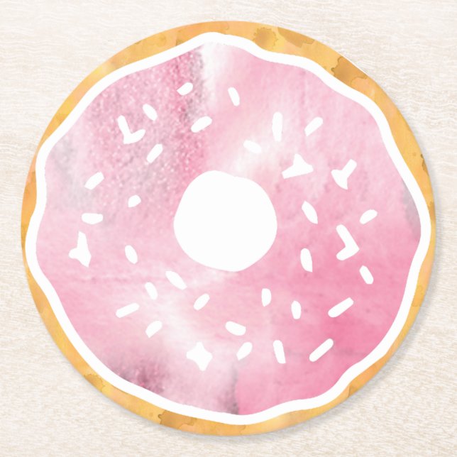 Pastel Rosa Donut Underlägg Papper Rund (Framsidan)
