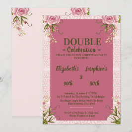 Pastel Rosa Dubbla Joint Twin Birthday Inbjudningar