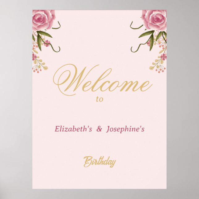 Pastel Rosa Dubbla Joint Twin Birthday Poster (Framsidan)