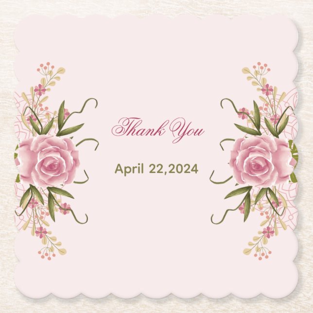 Pastel Rosa Dubbla Joint Twin Birthday Tack Underlägg Papper (Framsida)