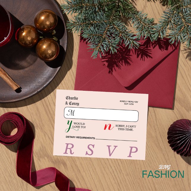 Pastel Rosa Dusty, Rosa Mörk grönt Stil Bröllop OSA Kort (Skapare uppladdad)