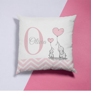 Pastel Rosa Elephant Personlig Flicka Pillow Kudde