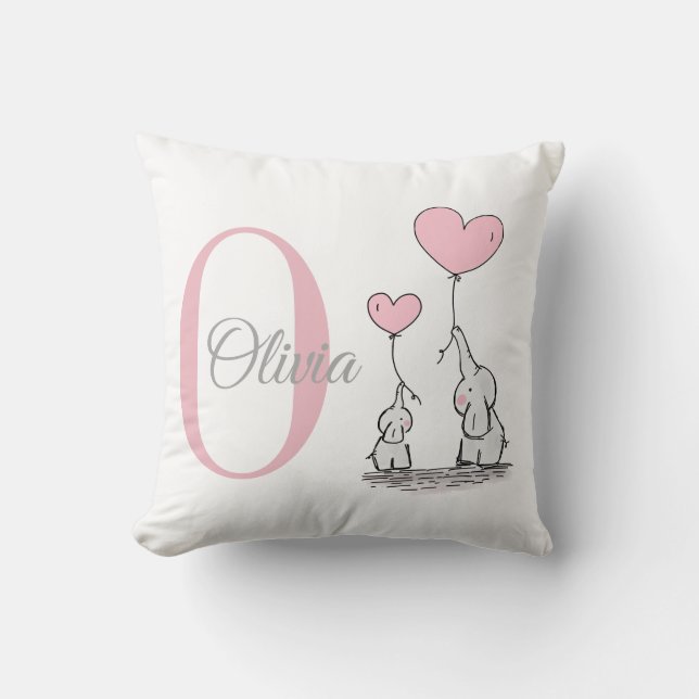 Pastel Rosa Elephant Personlig Flicka Pillow Kudde (Framsida)