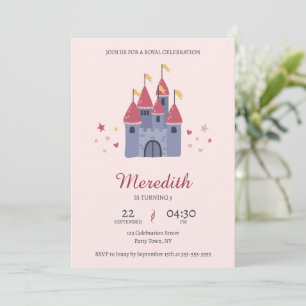 Pastel Rosa Enchanted Castle Hearts & Stars Party Inbjudningar