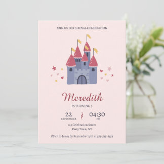 Pastel Rosa Enchanted Castle Hearts & Stars Party Inbjudningar