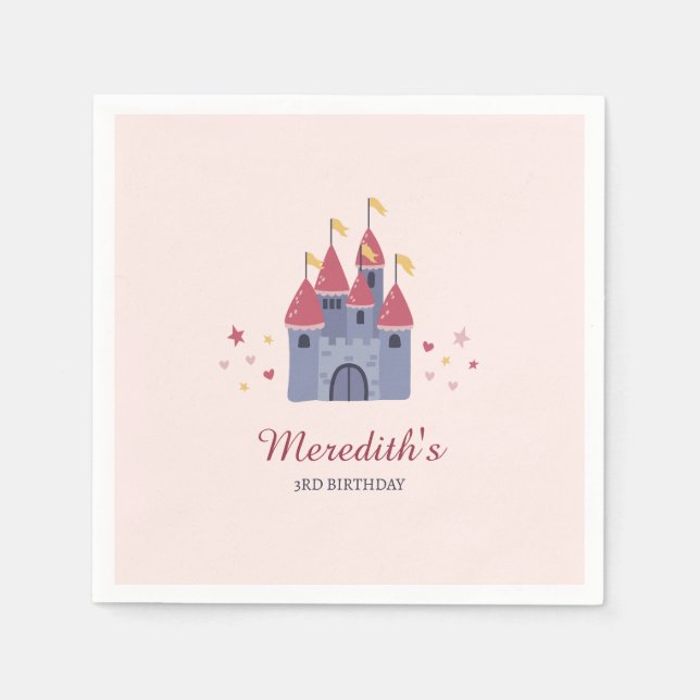 Pastel Rosa Enchanted Castle Hearts & Stars Party Pappersservett (Framsidan)