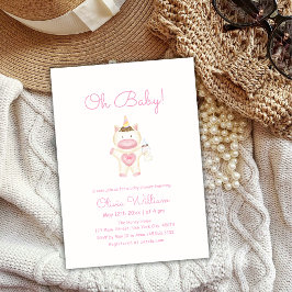 Pastel Rosa Fairy Unicorn Flaska Girl Baby Shower Inbjudningar