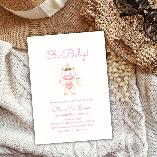 Pastel Rosa Fairy Unicorn Flaska Girl Baby Shower Inbjudningar (Pastel Pink Fairy Unicorn Bottle Girl Baby Shower Invitation)