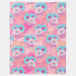 PASTEL ROSA FALL PUMPKINS & AQUA SUNFLOWERS FLEECEFILT