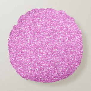 Pastel Rosa Färg Faux Glitter & Sparkles Skriv ut Rund Kudde