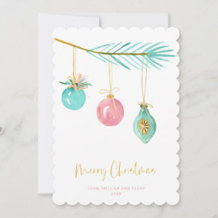 Pastel Rosa Farmhouse Check jul Ornament Julkort