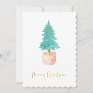 Pastel Rosa Farmhouse Check Poted Julgran Julkort